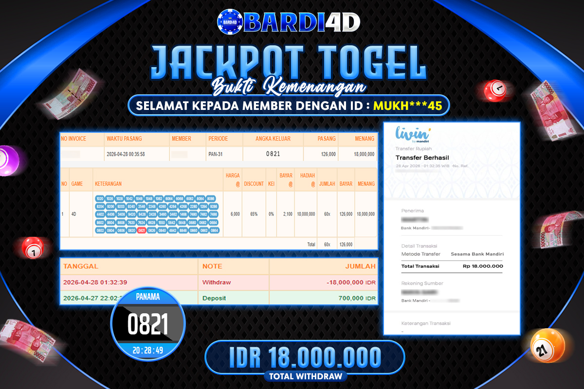 BARDI4D - BAYAR JACKPOT TOGEL PANAMA TOTAL RP.18.000.000 | DIBAYAR LUNAS