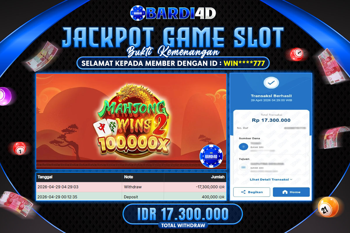 BARDI4D - BAYAR JACKPOT SLOT MAHJONG WINS 2 TOTAL RP.17.300.000 | DIBAYAR LUNAS