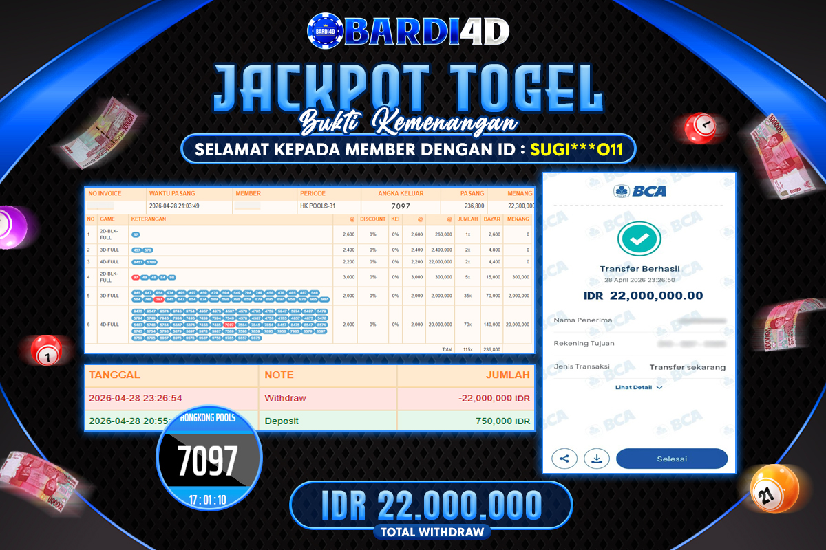 BARDI4D - BAYAR JACKPOT TOGEL HONGKONG POOLS TOTAL RP.22.000.000 | DIBAYAR LUNAS