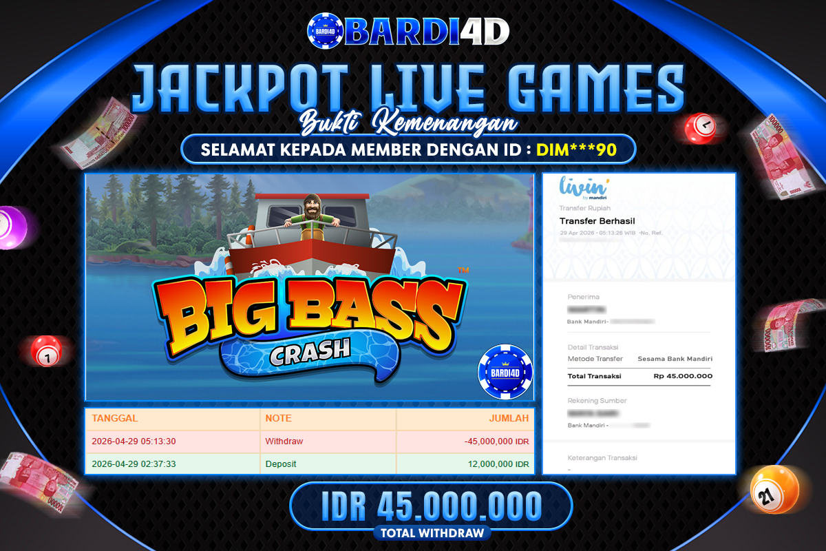 BARDI4D - BAYAR JACKPOT LIVE GAMES BIG BASS CRASH TOTAL RP.45.000.000 | DIBAYAR LUNAS