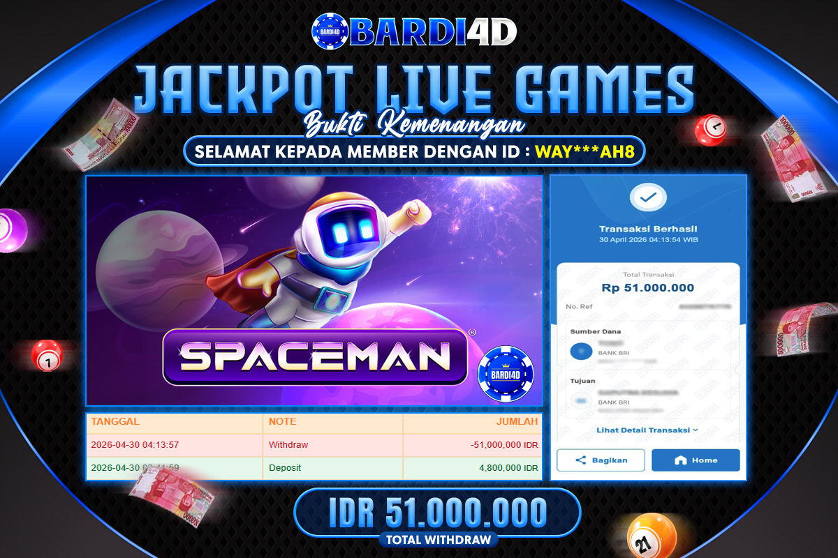 BARDI4D - BAYAR JACKPOT LIVE GAMES SPACEMAN TOTAL RP.51.000.000 | DIBAYAR LUNAS