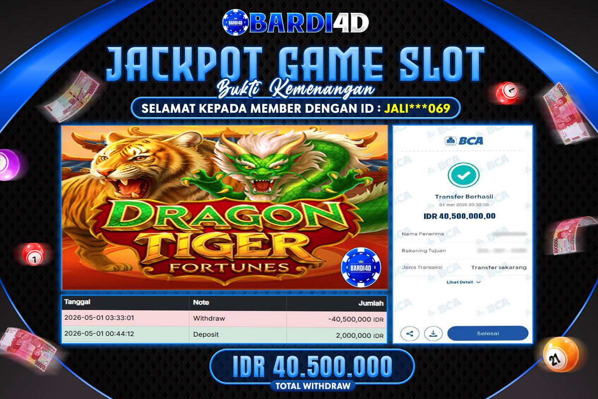 BARDI4D - BAYAR JACKPOT SLOT DRAGON TIGER FORTUNES TOTAL RP.40.500.000 | DIBAYAR LUNAS
