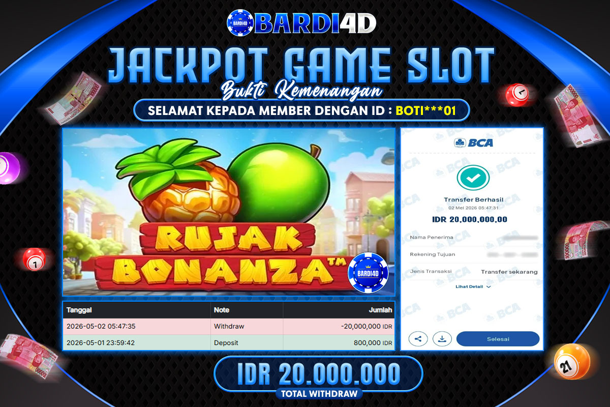 BARDI4D - BAYAR JACKPOT SLOT RUJAK BONANZA TOTAL RP.20.000.000 | DIBAYAR LUNAS