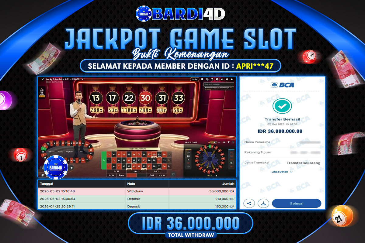 BARDI4D - BAYAR JACKPOT LIVE PRAGMATIC LUCKY 6 ROULETTE TOTAL RP.36.000.000 | DIBAYAR LUNAS