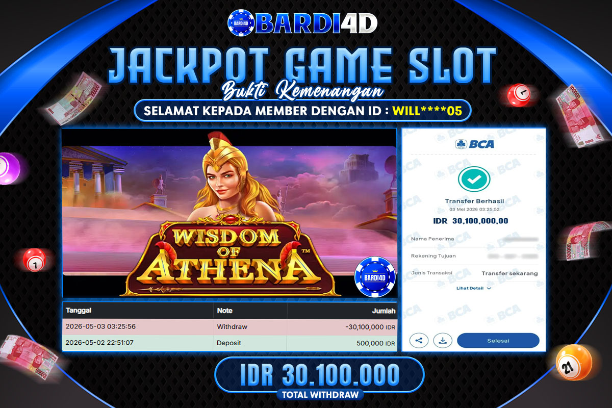 BARDI4D - BAYAR JACKPOT SLOT WISDOM OF ATHENA TOTAL RP.30.100.000 | DIBAYAR LUNAS