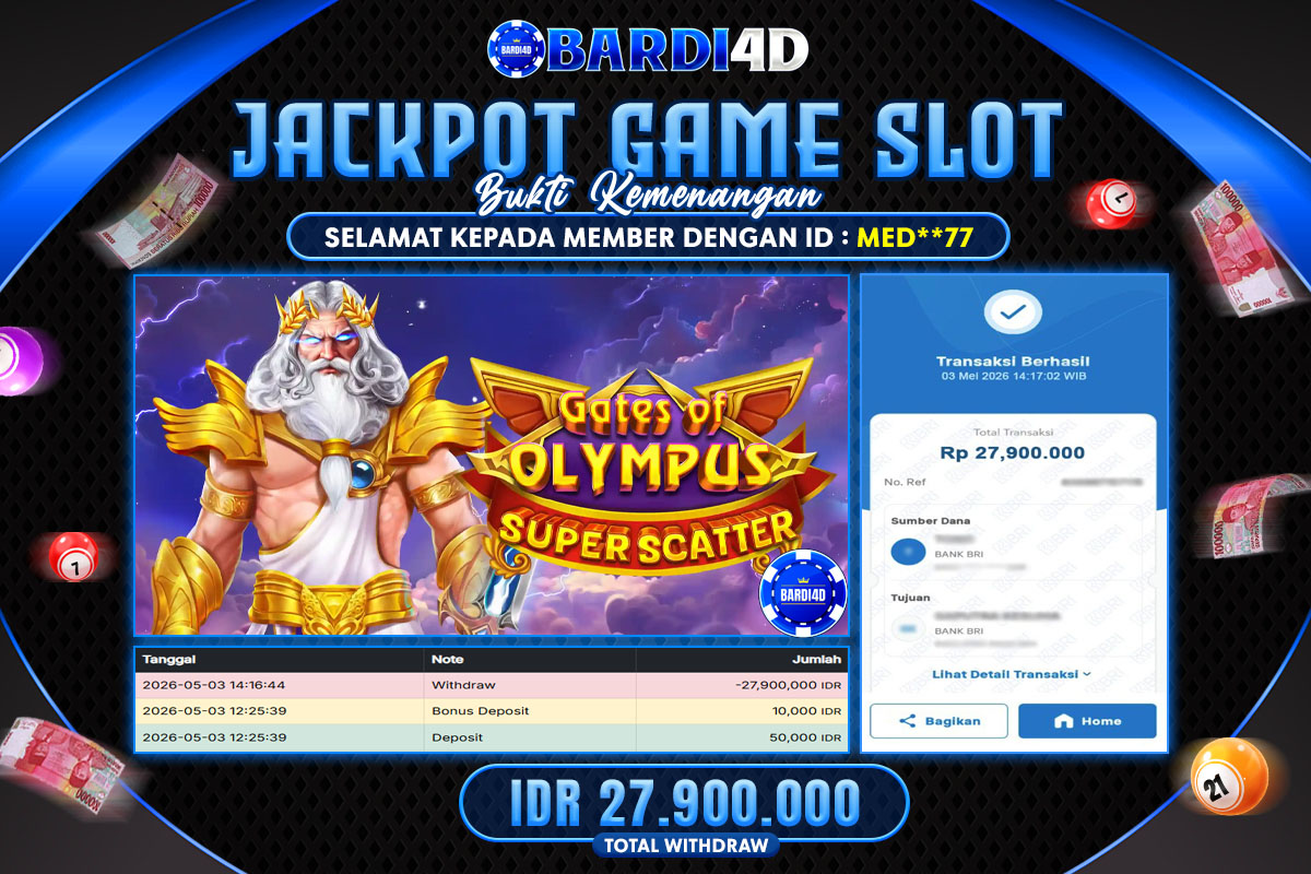 BARDI4D - BAYAR JACKPOT SLOT GATES OF OLYMPUS SUPER SCATER TOTAL RP.27.900.000| DIBAYAR LUNAS