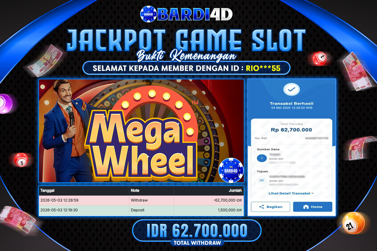 BARDI4D - BAYAR JACKPOT LIVE CASINO MEGA WHELL  TOTAL RP.62.700.000 | DIBAYAR LUNAS
