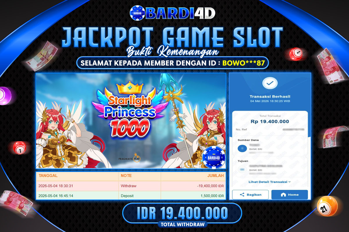BARDI4D - BAYAR JACKPOT SLOT STARLIGHT PRINCESS 1000 TOTAL RP.19.400.000 | DIBAYAR LUNAS