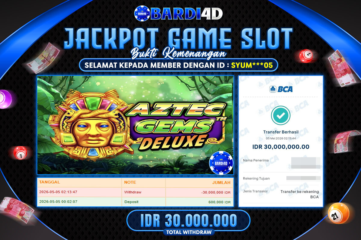 BARDI4D - BAYAR JACKPOT SLOT AZTEC GEMS DELUXE TOTAL RP.30.000.000 | DIBAYAR LUNAS