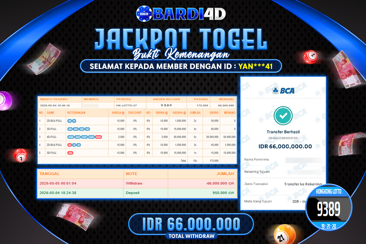 BARDI4D - BAYAR JACKPOT TOGEL HONGKONG LOTTO TOTAL RP.66.000.000 | DIBAYAR LUNAS