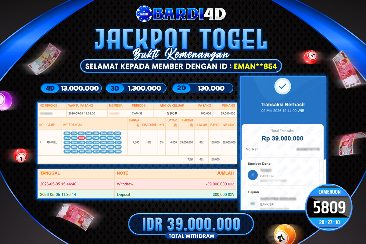 BARDI4D - BAYAR JACKPOT TOGEL CAMEROON RP.39.000.000 | DIBAYAR LUNAS