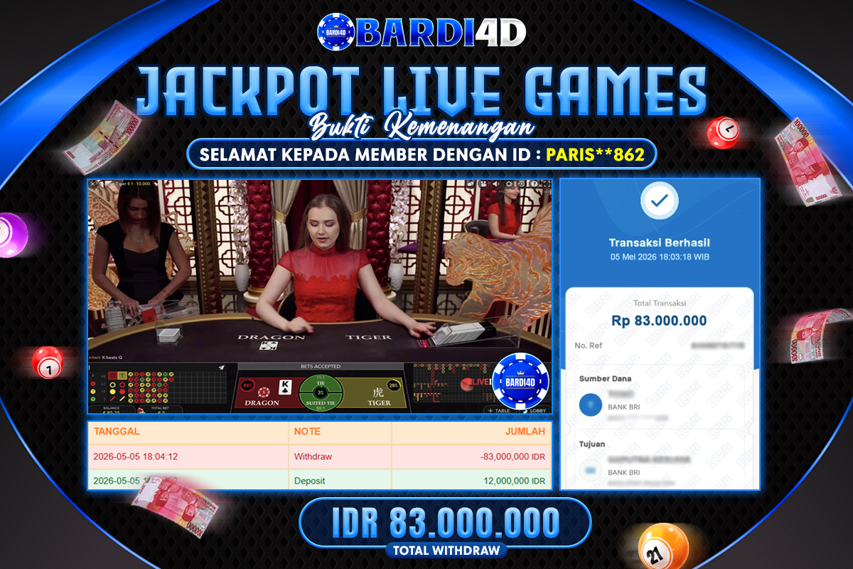 BARDI4D - BAYAR JACKPOT LIVE GAMES DRAGON TIGER TOTAL RP.83.000.000 | DIBAYAR LUNAS