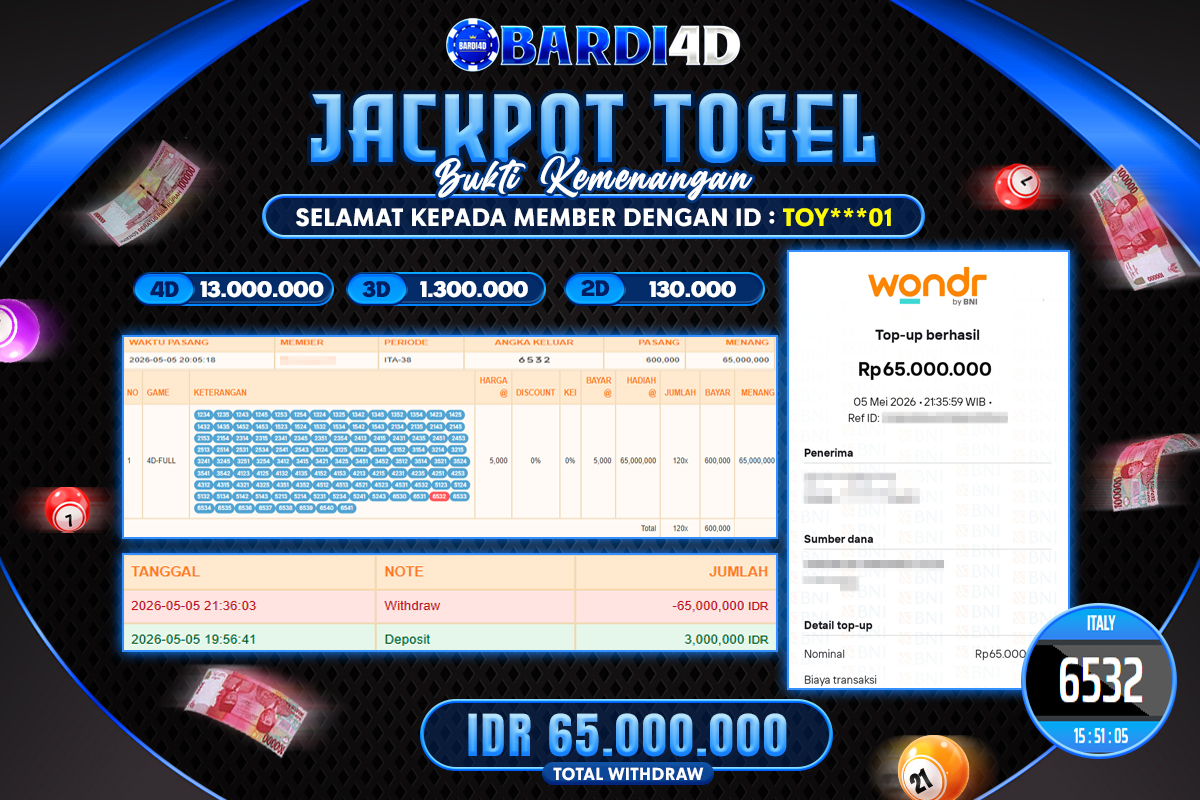 BARDI4D - BAYAR JACKPOT TOGEL ITALY TOTAL RP.65.000.000 | DIBAYAR LUNAS