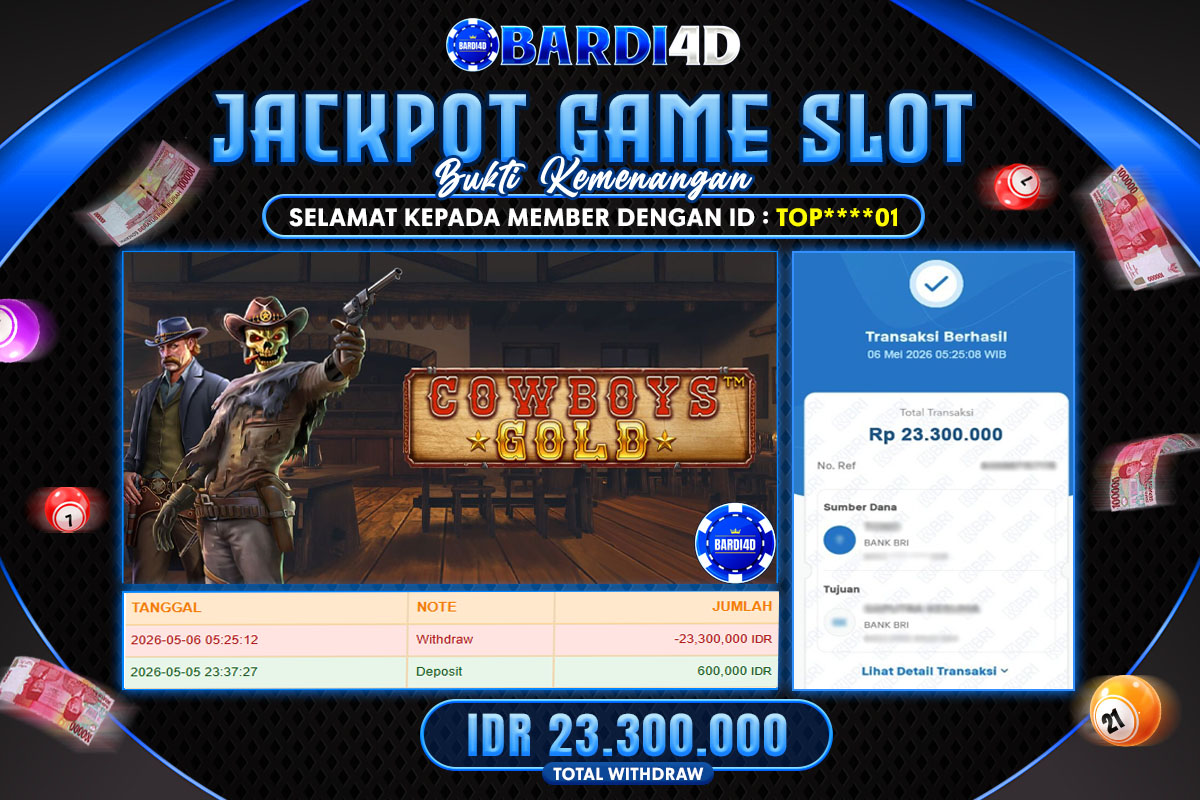 BARDI4D - BAYAR JACKPOT SLOT COWBOYS GOLD TOTAL RP.23.300.000 | DIBAYAR LUNAS