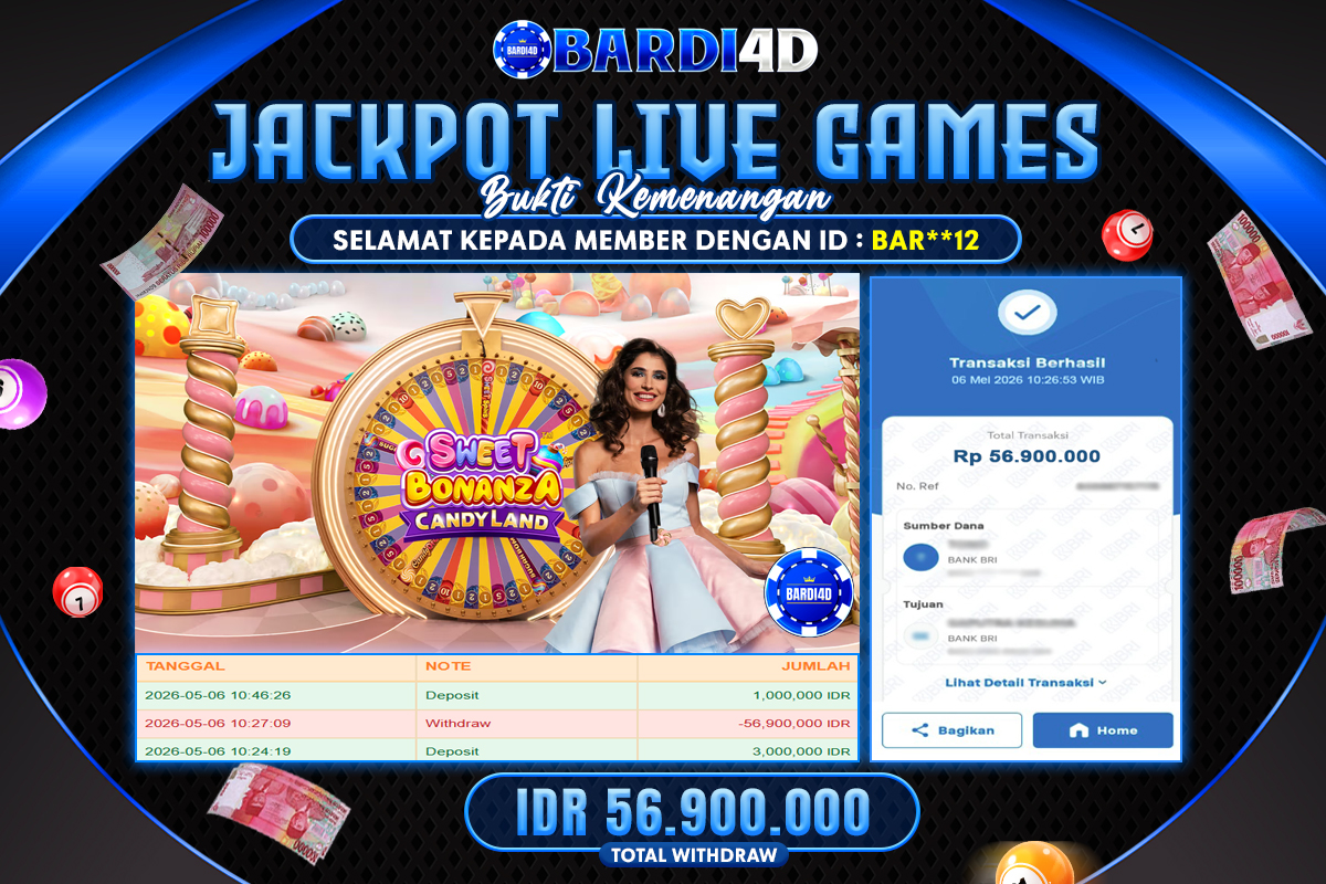 BARDI4D - BAYAR JACKPOT LIVE CASINO SWEET BONANZA CANDY LAND TOTAL RP.56.900.000 | DIBAYAR LUNAS