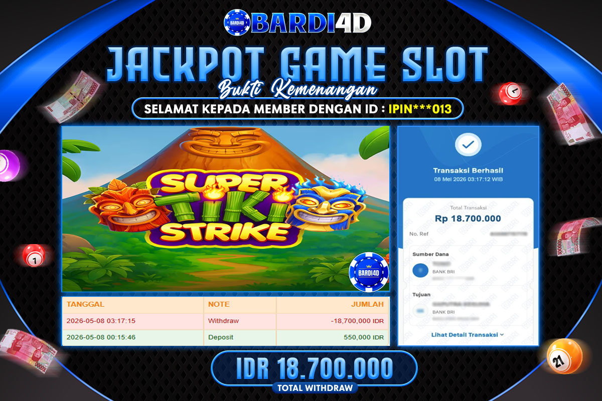BARDI4D - BAYAR JACKPOT SLOT SUPER TIKI STRIKE TOTAL RP.18.700.000 | DIBAYAR LUNAS