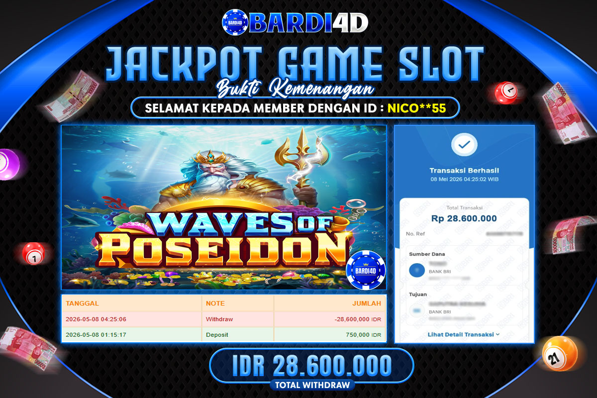 BARDI4D - BAYAR JACKPOT SLOT WAVES OF POSEIDON TOTAL RP.28.600.000 | DIBAYAR LUNAS