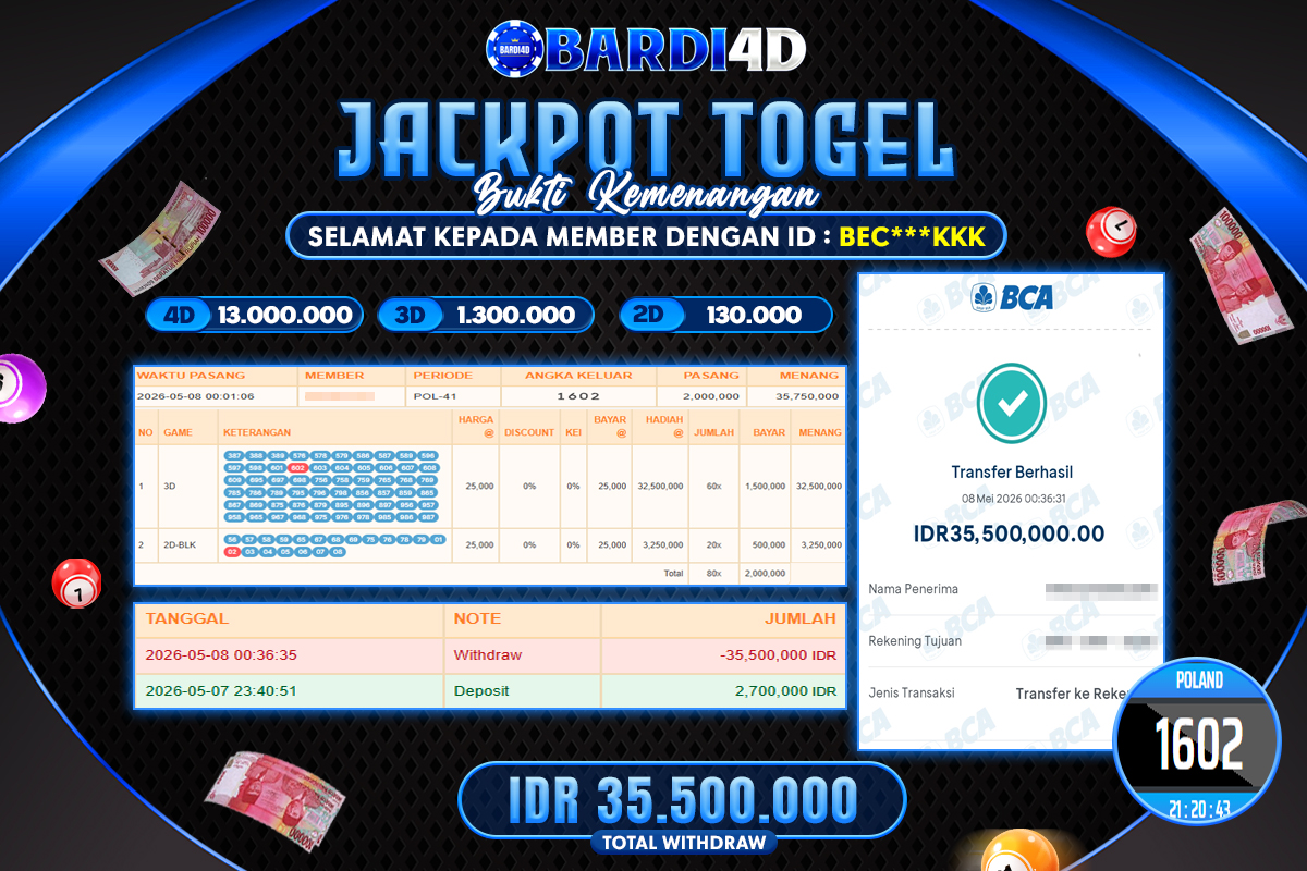 BARDI4D - BAYAR JACKPOT TOGEL POLAND TOTAL RP.35.500.000 | DIBAYAR LUNAS