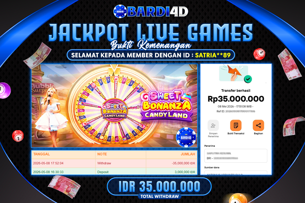 BARDI4D - BAYAR JACKPOT LIVE GAMES SWEET BONANZA CANDY LAND TOTAL RP.35.000.000 | DIBAYAR LUNAS