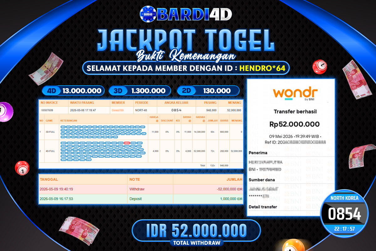 BARDI4D - BAYAR JACKPOT TOGEL NORTH KOREA TOTAL RP.52.000.000 | DIBAYAR LUNAS