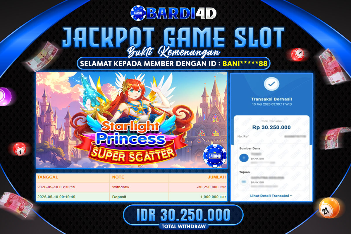 BARDI4D - BAYAR JACKPOT SLOT STARLIGHT PRINCESS SUPER SCATTER TOTAL RP.30.250.000 | DIBAYAR LUNAS