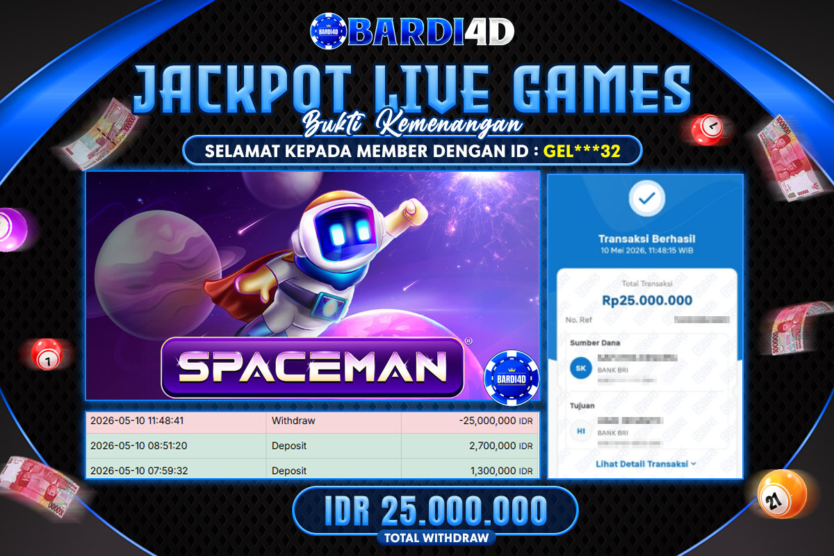 BARDI4D - BAYAR JACKPOT LIVE GAMES SPACEMANTOTAL RP.25.000.000 | DIBAYAR LUNAS