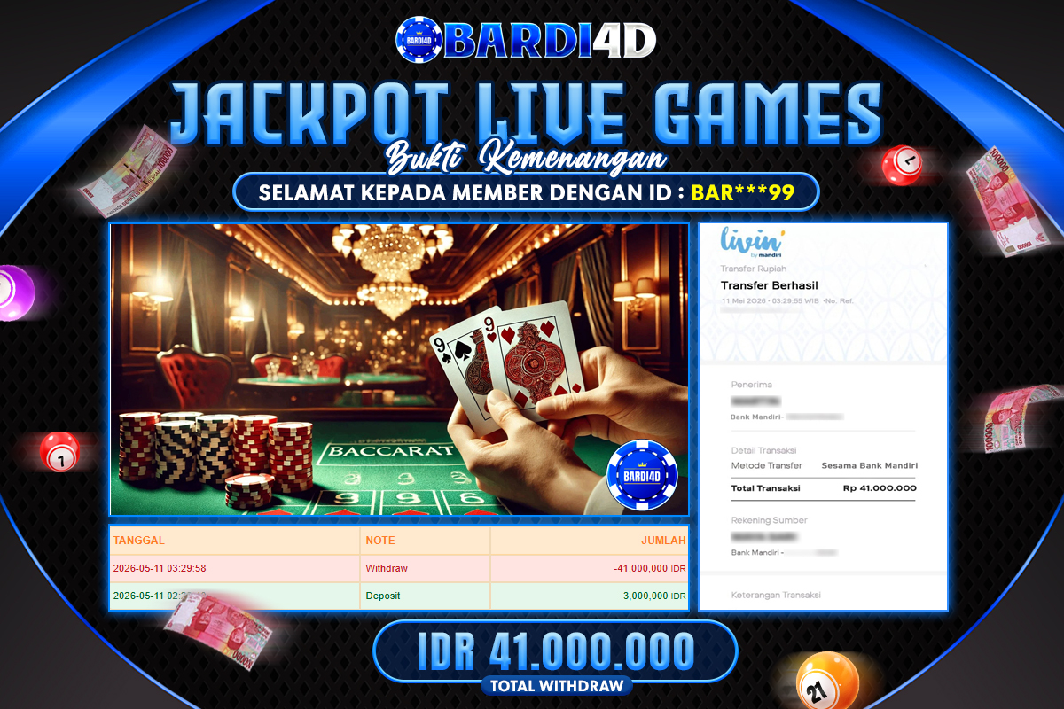 BARDI4D - BAYAR JACKPOT LIVE GAMES BACCARAT TOTAL RP.41.000.000 | DIBAYAR LUNAS