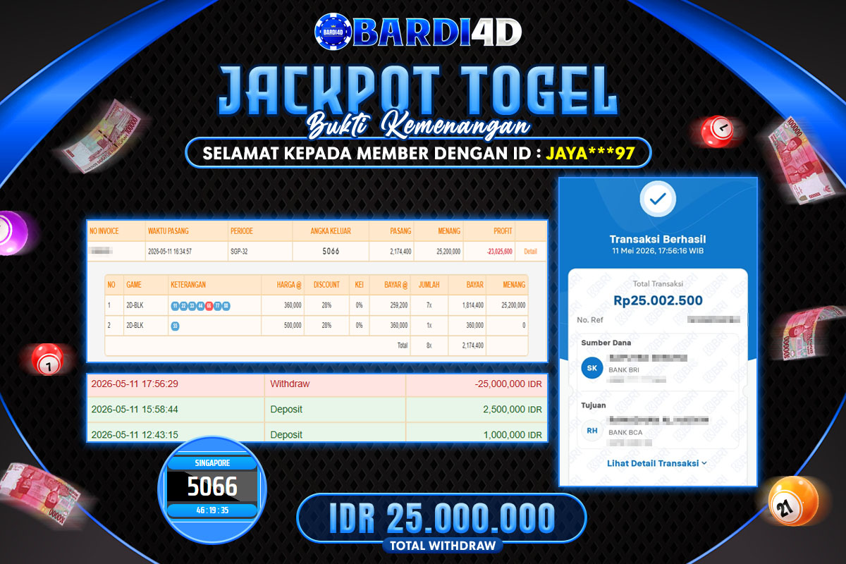 BARDI4D - BAYAR JACKPOT TOGEL SINGAPORE  TOTAL RP.25.000.000 | DIBAYAR LUNAS