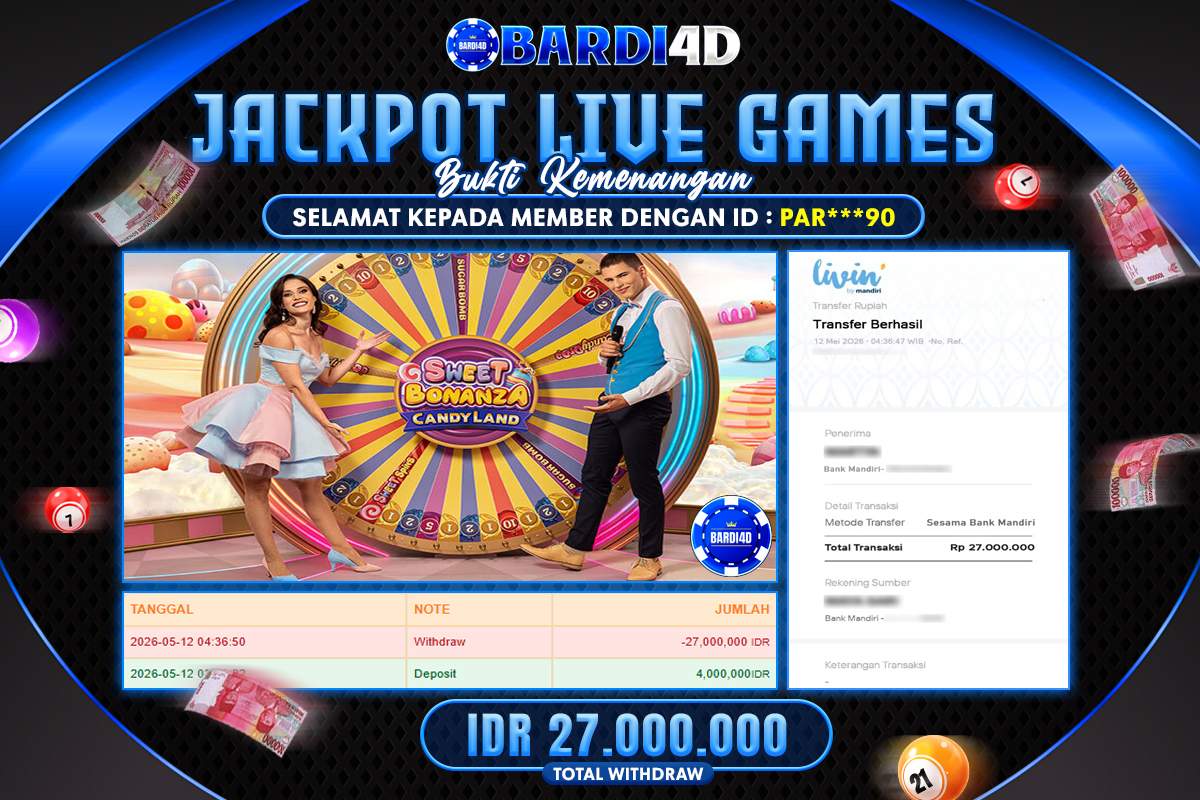 BARDI4D - BAYAR JACKPOT LIVE GAMES SWEEET BONANZA CANDY LAND TOTAL RP.27.000.000 | DIBAYAR LUNAS