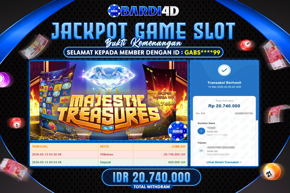 BARDI4D - BAYAR JACKPOT SLOT MAJESTIC TREASURES TOTAL RP.20.740.000 | DIBAYAR LUNAS