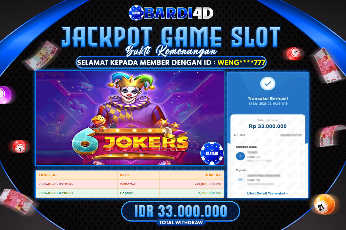 BARDI4D - BAYAR JACKPOT SLOT 6 JOKERS TOTAL RP.33.000.000 | DIBAYAR LUNAS