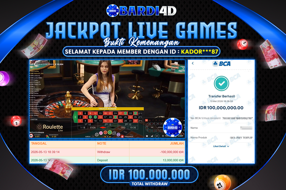 BARDI4D - BAYAR JACKPOT ROULETTE CASINO TOTAL RP.100.000.000 | DIBAYAR LUNAS