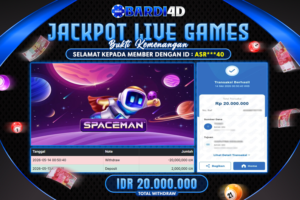 BARDI4D - BAYAR JACKPOT LIVE GAMES SPACEMAN TOTAL RP.20.000.000 | DIBAYAR LUNAS