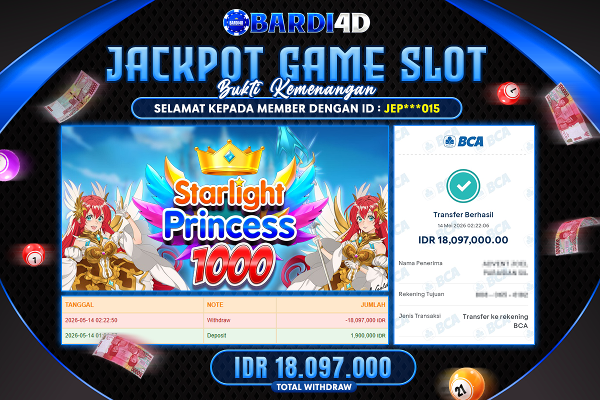 BARDI4D - BAYAR JACKPOT SLOT STARLIGHT PRINCESS 1000 TOTAL RP. 18.097.000 | DIBAYAR LUNAS