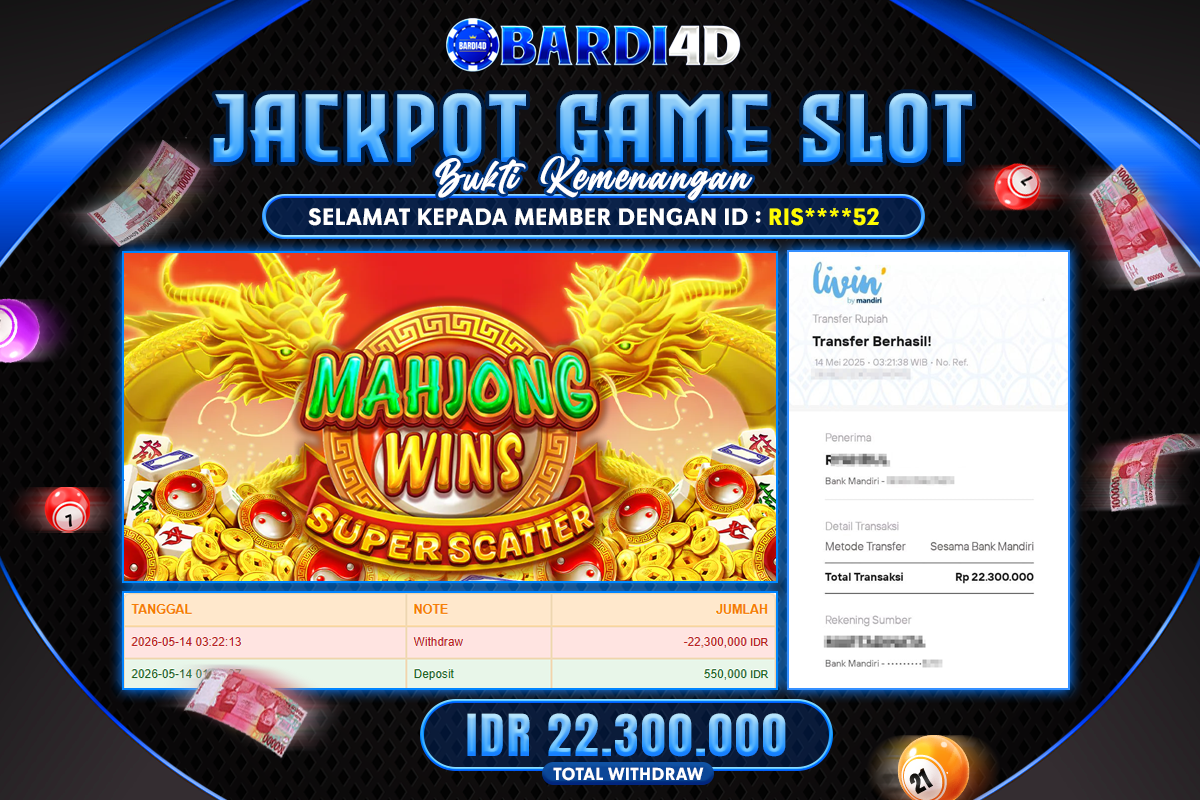 BARDI4D - BAYAR JACKPOT SLOT MAHJONG WINS SUPER SCATTER TOTAL RP.22.300.000 | DIBAYAR LUNAS