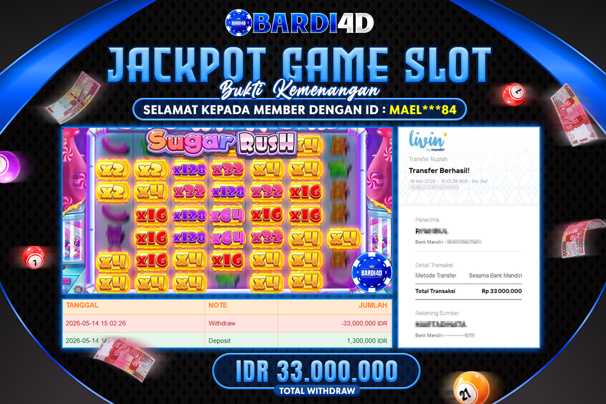 BARDI4D - BAYAR JACKPOT SLOT SUGAR RUSH TOTAL RP.33.000.000 | DIBAYAR LUNAS