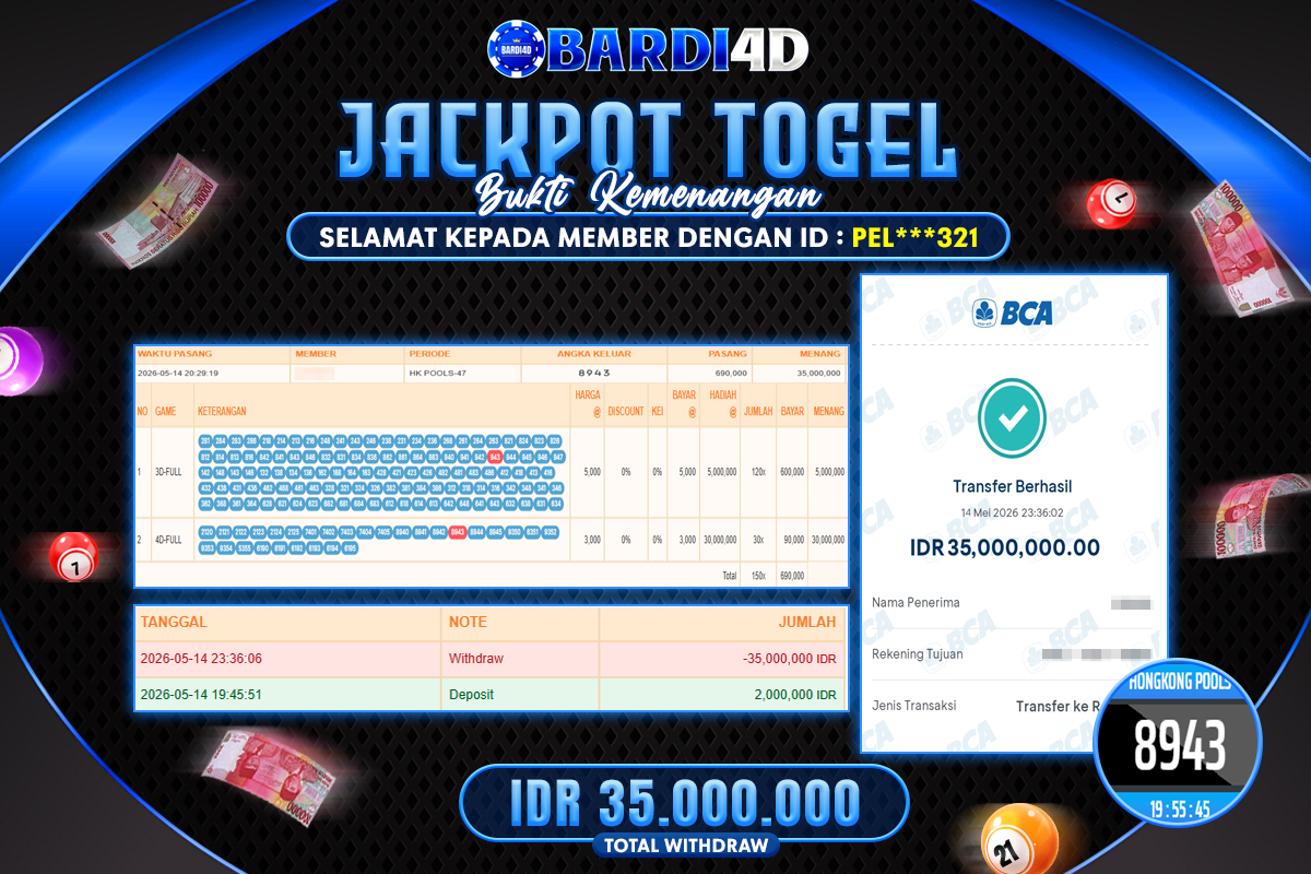 BARDI4D - BAYAR JACKPOT TOGEL HONGKONG POOLS TOTAL RP.35.000.000 | DIBAYAR LUNAS