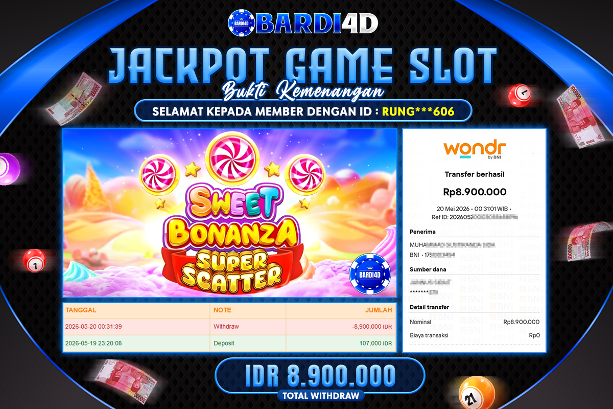 BARDI4D - BAYAR JACKPOT SLOT SWEET BONANZA SUPER SCATTER TOTAL RP.8.900.000 | DIBAYAR LUNAS
