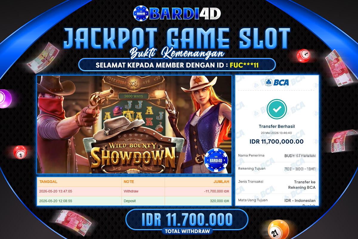 BARDI4D - BAYAR JACKPOT SLOT WILD BOUNTY SHOWDOWN TOTAL RP.11.700.000 | DIBAYAR LUNAS