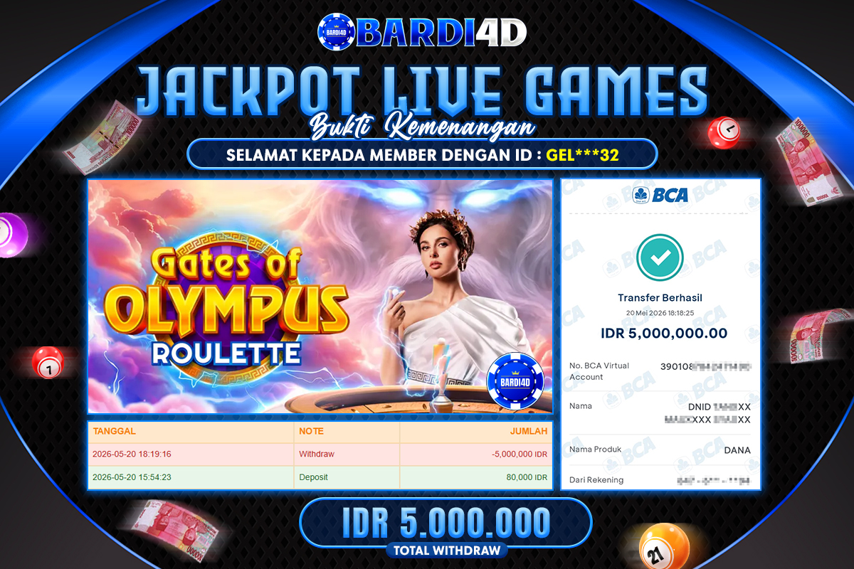 BARDI4D - BAYAR JACKPOT LIVEGAMES GATES OF OLYMPUS ROULETTE TOTAL Rp 5.000.000 | DIBAYAR LUNAS