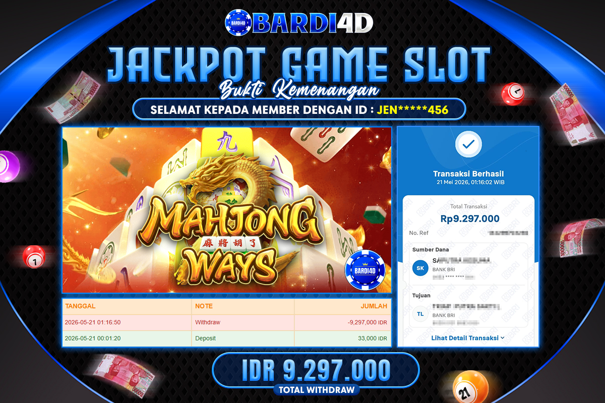 BARDI4D - BAYAR JACKPOT SLOT MAHJONG WAYS TOTAL RP.9.297.000 | DIBAYAR LUNAS