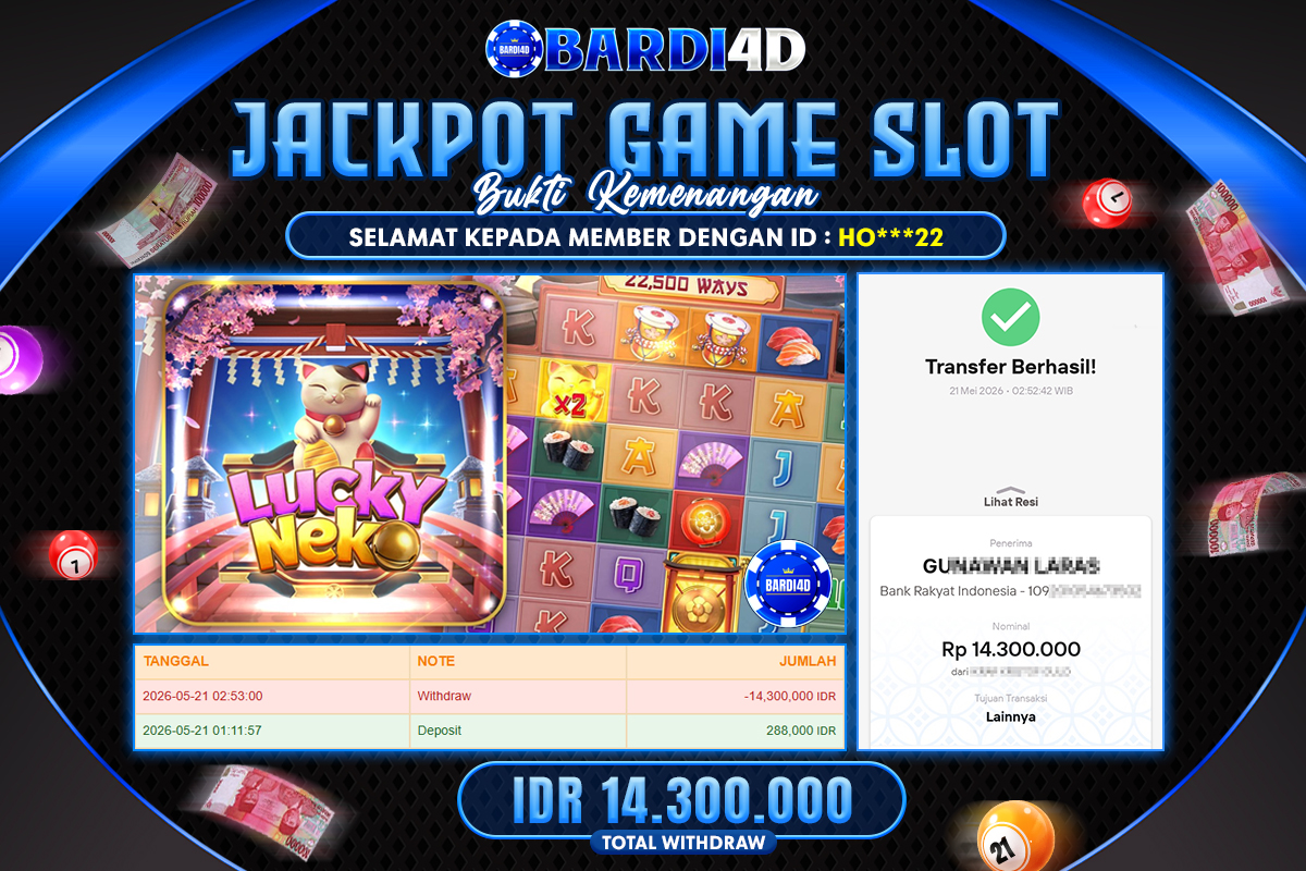 BARDI4D - BAYAR JACKPOT SLOT LUCKY NEKO TOTAL RP.14.300.000 | DIBAYAR LUNAS