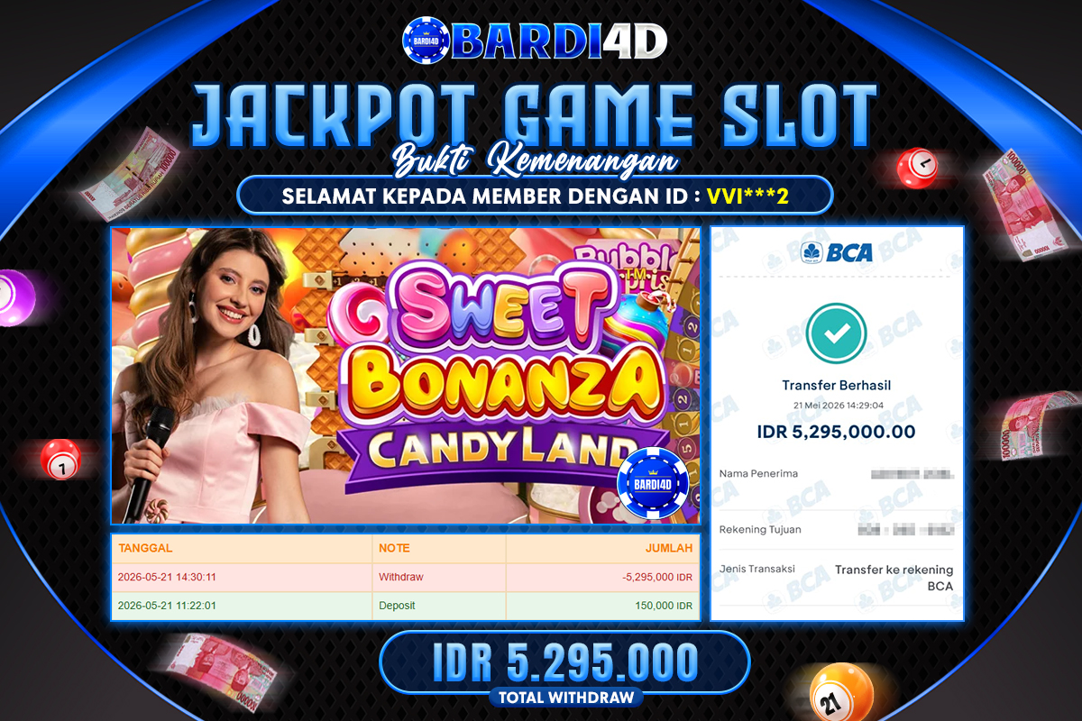 BARDI4D - BAYAR JACKPOT LIVEGAMES SWEET BONANZA CANDYLAND TOTAL Rp 5.295.000 | DIBAYAR LUNAS