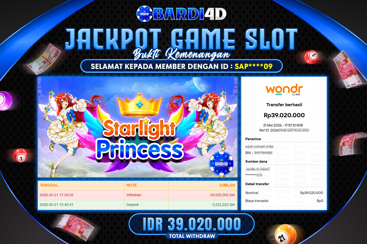 BARDI4D - BAYAR JACKPOT SLOT STARLIGHT PRINCESS TOTAL Rp 39.020.000 | DIBAYAR LUNAS