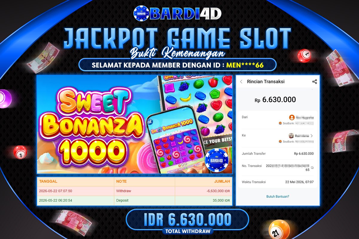 BARDI4D - BAYAR JACKPOT SLOT SWEET BONANZA 1000 TOTAL RP.6.630.000 | DIBAYAR LUNAS