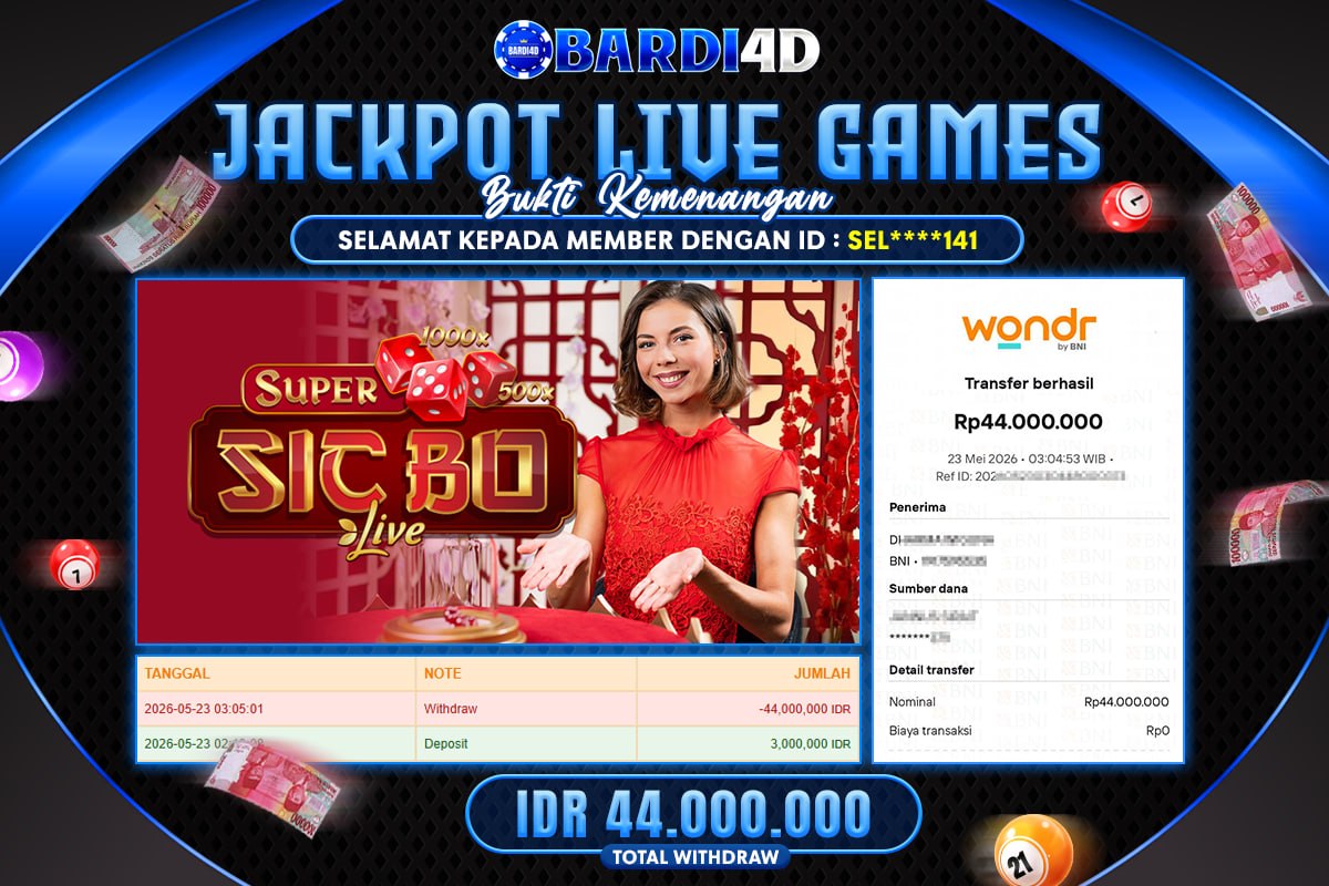 BARDI4D - BAYAR JACKPOT LIVE CASINO SUPER SIC BO TOTAL RP.44.000.000 | DIBAYAR LUNAS