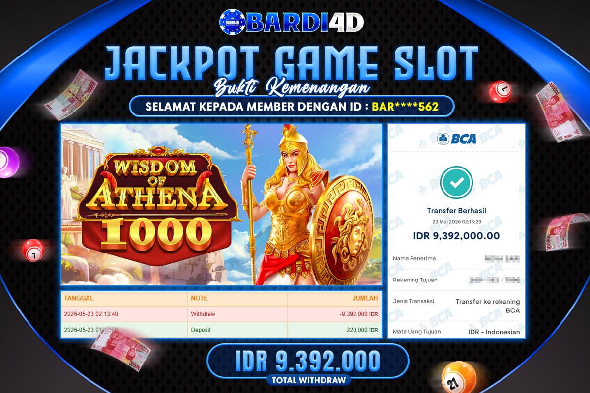 BARDI4D - BAYAR JACKPOT SLOT WISDOM OF ATHENA 1000 TOTAL RP.9.392.000 | DIBAYAR LUNAS