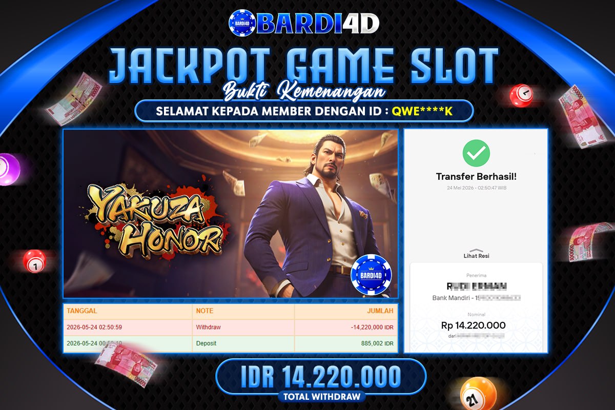 BARDI4D - BAYAR JACKPOT SLOT YAKUZA HONOR TOTAL RP.14.220.000 | DIBAYAR LUNAS