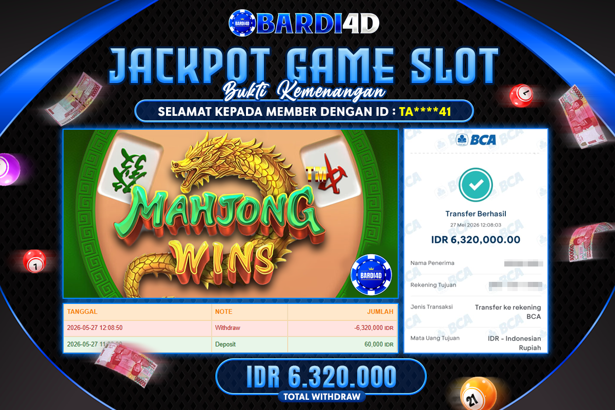 BARDI4D - BAYAR JACKPOT SLOT MAHJONG WINS TOTAL RP.6.320.000 | DIBAYAR LUNAS