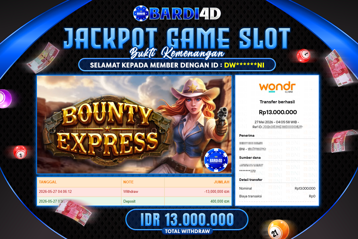 BARDI4D - BAYAR JACKPOT SLOT BOUNTY EXPRESS TOTAL RP.13.000.000 | DIBAYAR LUNAS